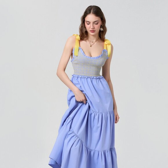 Dreamscape Tiered Blue-Yellow Maxi Dress - Picture 6 of 8